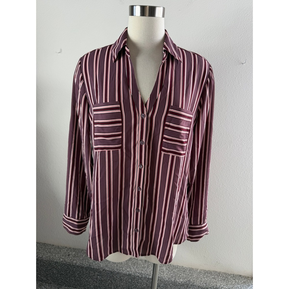 Express Portofino Shirt Womens Large Slim Striped Button Up Blouse Roll tab